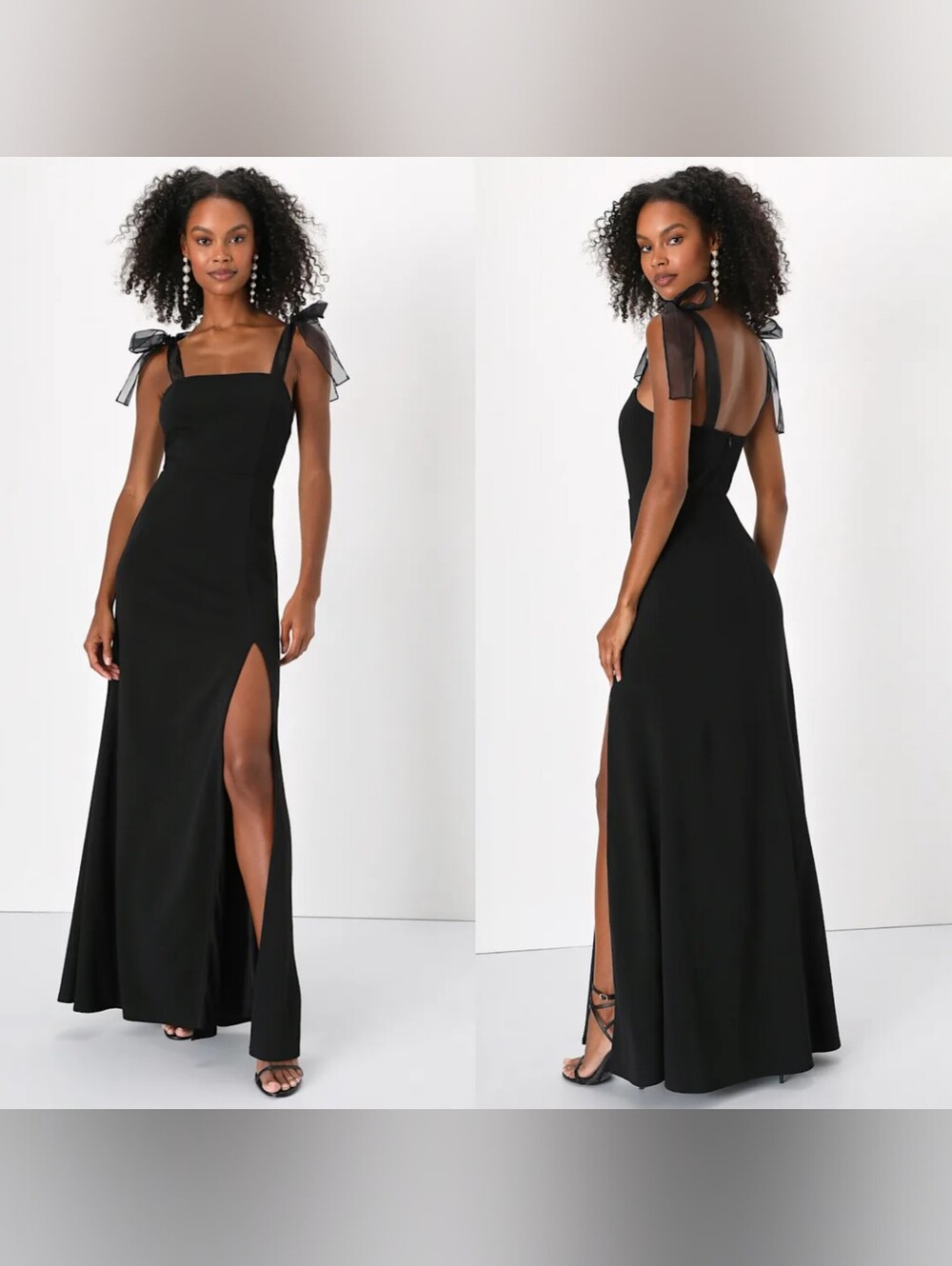 Lulus Beloved Elegance Black Tie-Strap Mermaid Maxi Dress S Wedding Party Formal
